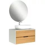 Zero 2.0 80cm Lavabo Dolabı Seti/ Oval, Beyaz-Meşe