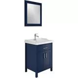 Vintage 65cm Lavabo Dolabı Seti/Mavi-Krom