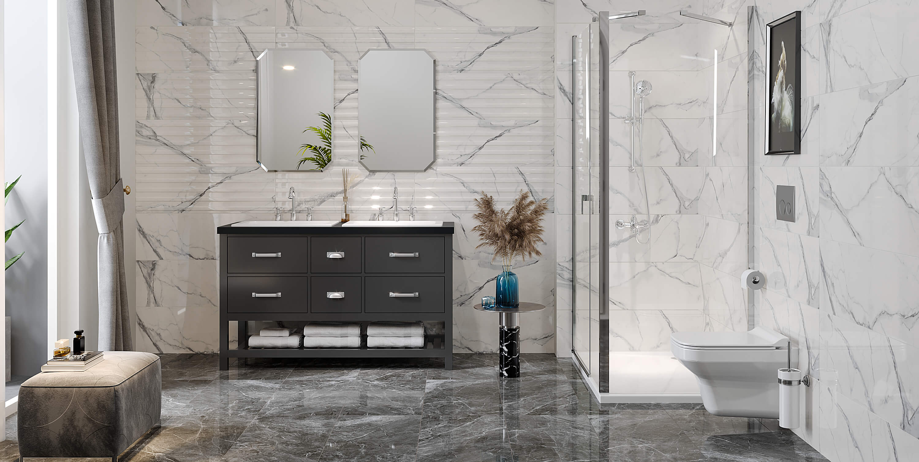 Grandhome - Calacatta Mavi Klasik Banyo Modelleri | Kale Core