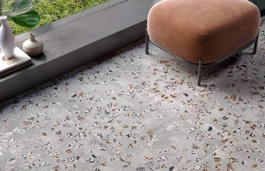 kalseramik cement mosaic terrazzo gorunumlu gri tonlarinda sahara noir yer zemin