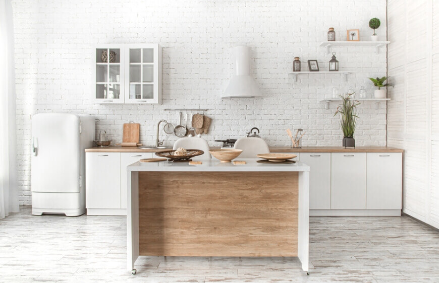 mutfakta beyaz ve ahsap dekorasyon ve iskandinav tarz 