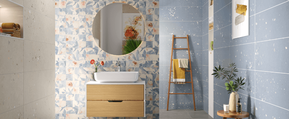 kaleseramik aqua terrazzo mavi tonlarda banyo seramik