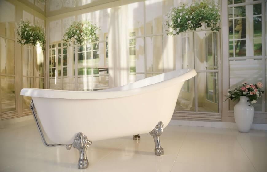 klasik tarz banyo krom metal rengi kivrimli ayakli kuvet modeli 