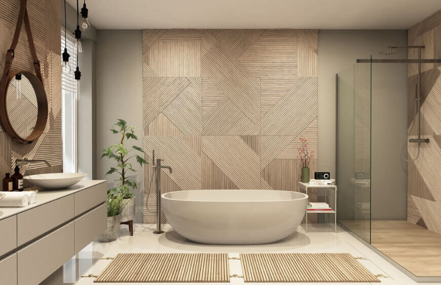 cevreci tasarimi ile ahsap dekorasyonlu modern banyo dekorasyonu