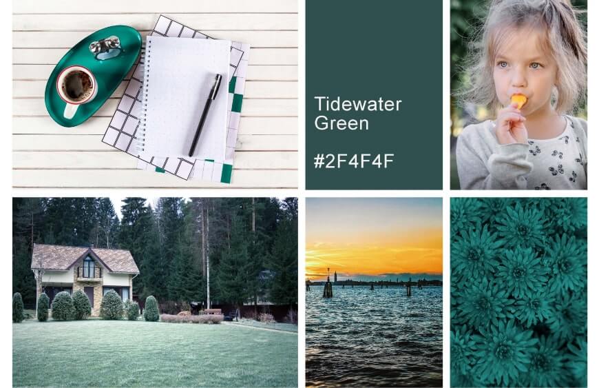 su yesili renk tonlarinda fotograf kolaji tidewater green