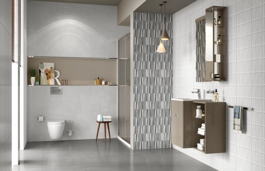 kaleseramik danta series grooved tiles grooved surface interior architecture interior bukey design decorative modern bathroom