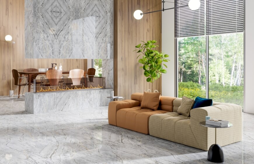 kaleseramik royal marbles series thunder gray color glossy wall and floor ceramics with marble look