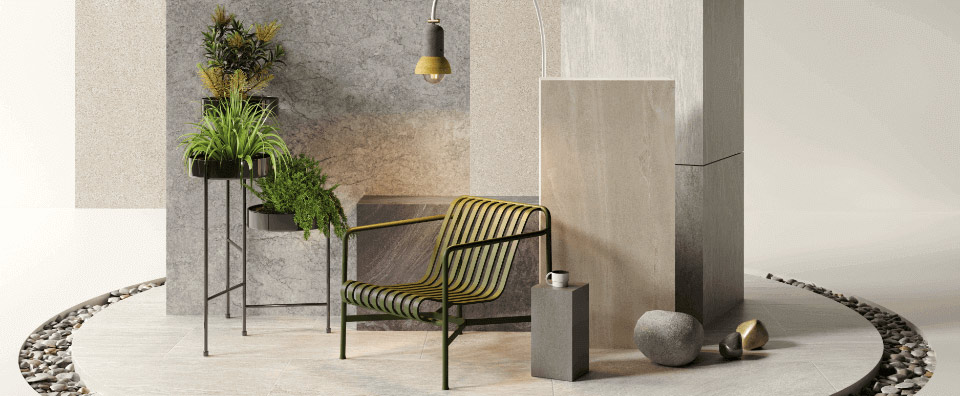 stone gallery,kaleseramik stone gallery serisi,kaleseramik minimal dekorasyon mekan tasarimlari,zeminde yuvarlak kanal icinde taslar,dekorasyon onerileri,gri seramik seperator