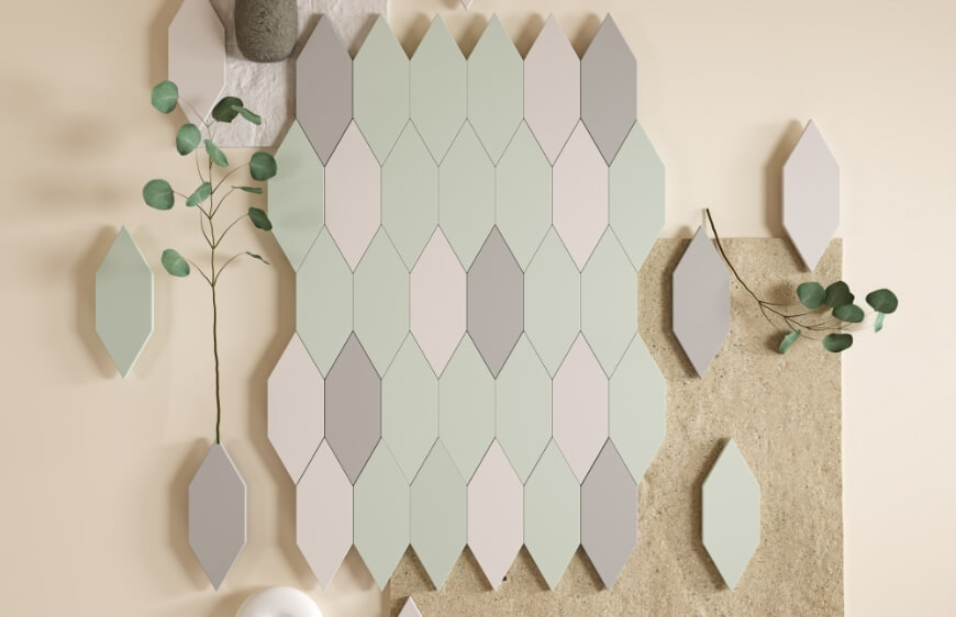 cura tile surdurulebilir nefes alan yesil seramik uretimi altigan form gri beyaz yesil pastel renklerde mix and match